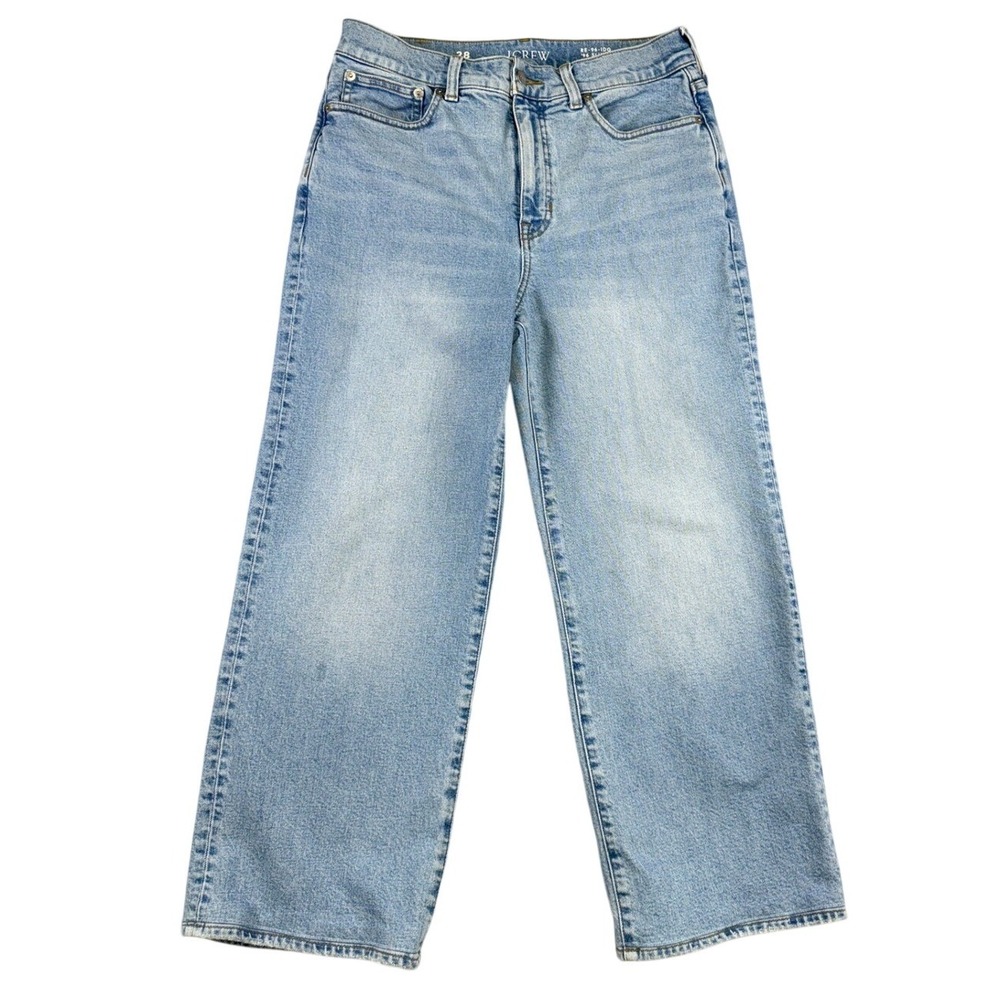 J.Crew 96 Slim Wide Leg Jeans Light Wash Blue High Rise Denim CH834 Womens 28